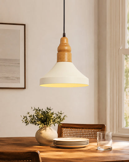 Parker Metal Wood Pendant Light, White Metal Natural Hanging Ceiling Light