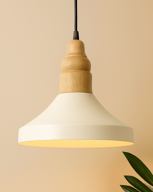 Parker Metal Wood Pendant Light, White Metal Natural Hanging Ceiling Light