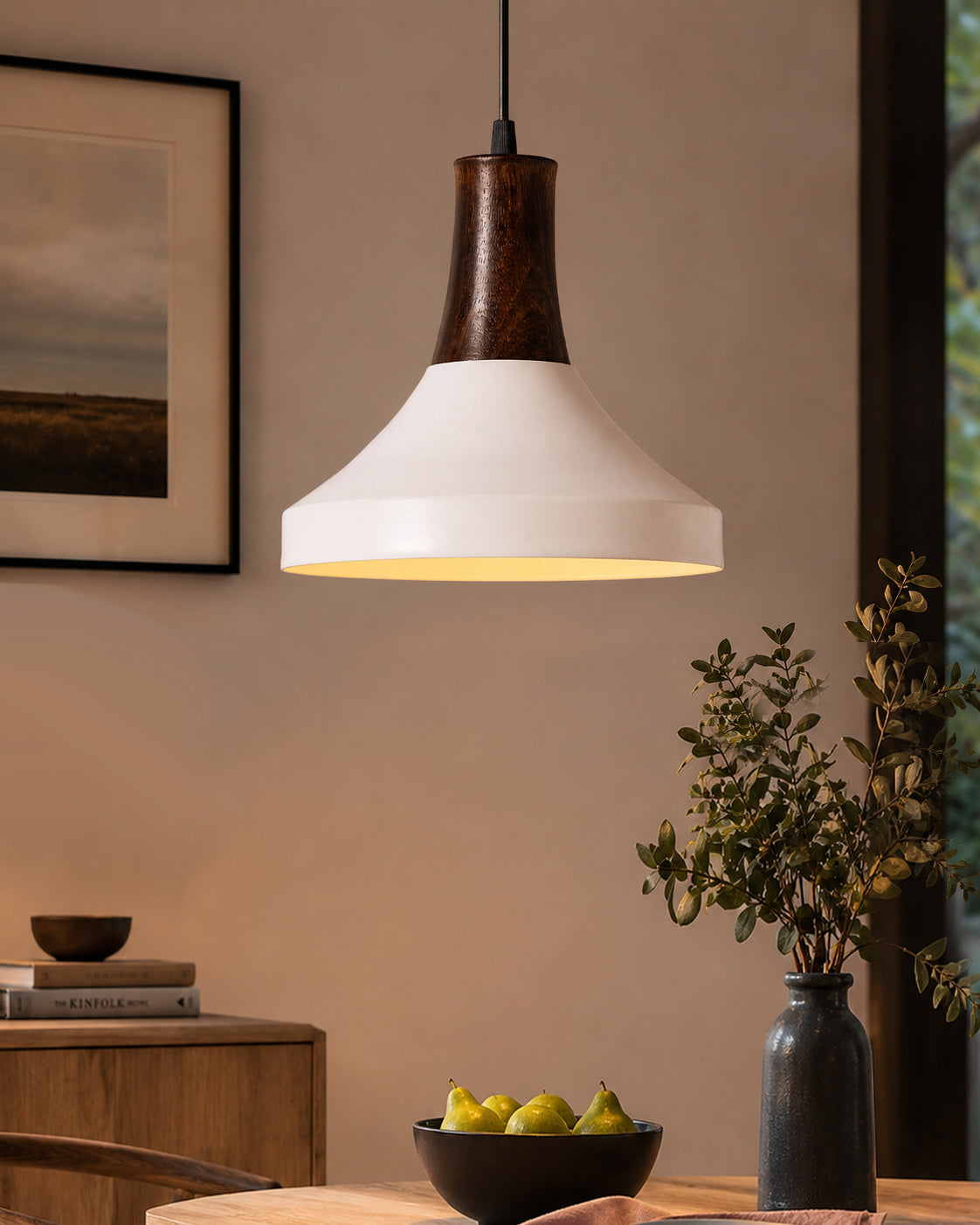 Parker Metal Wood Pendant Light, White Metal Antique Black Hanging Ceiling Light