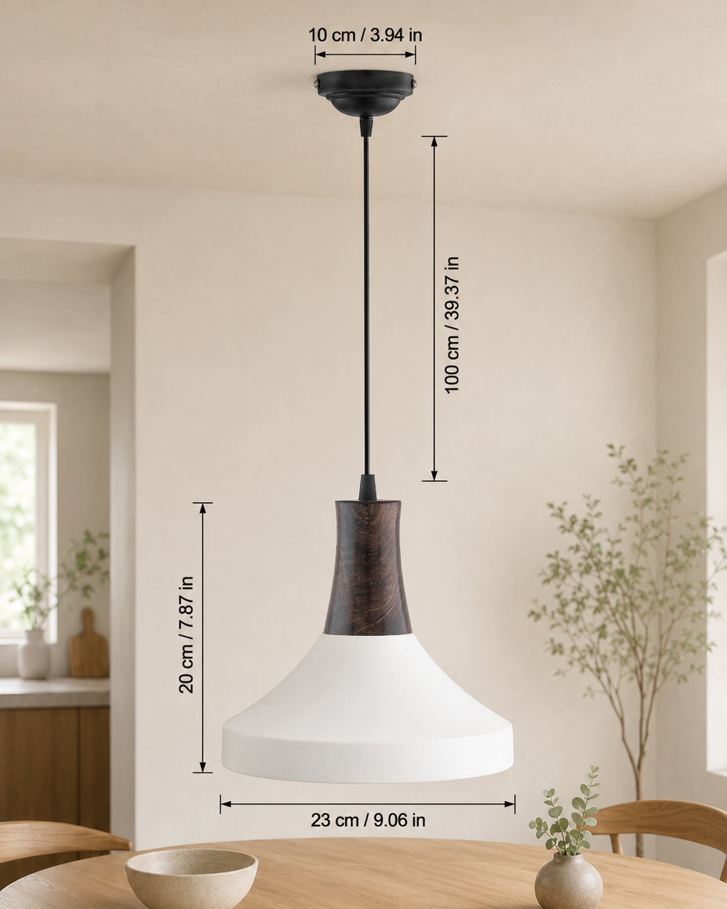 Parker Metal Wood Pendant Light, White Metal Antique Black Hanging Ceiling Light