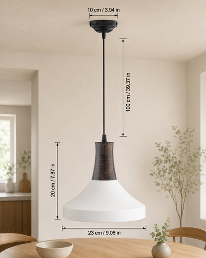 Parker Metal Wood Pendant Light, White Metal Antique Black Hanging Ceiling Light