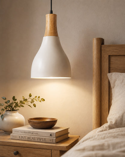 Croft Metal Wood Pendant Light, White Metal Natural Hanging Ceiling Light