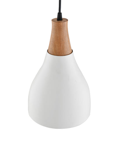 Croft Metal Wood Pendant Light, White Metal Natural Hanging Ceiling Light