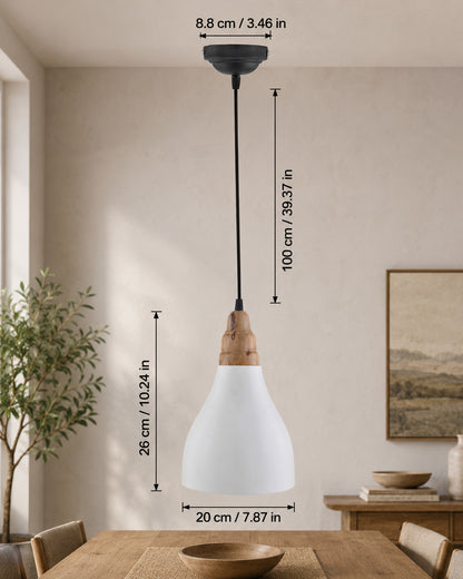 Parker Metal Wood Pendant Light, White Metal Antique Black Hanging Ceiling Light