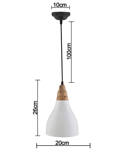 Croft Metal Wood Pendant Light, White Metal Natural Hanging Ceiling Light
