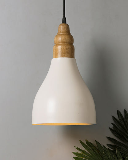 Croft Metal Wood Pendant Light, White Metal Natural Hanging Ceiling Light
