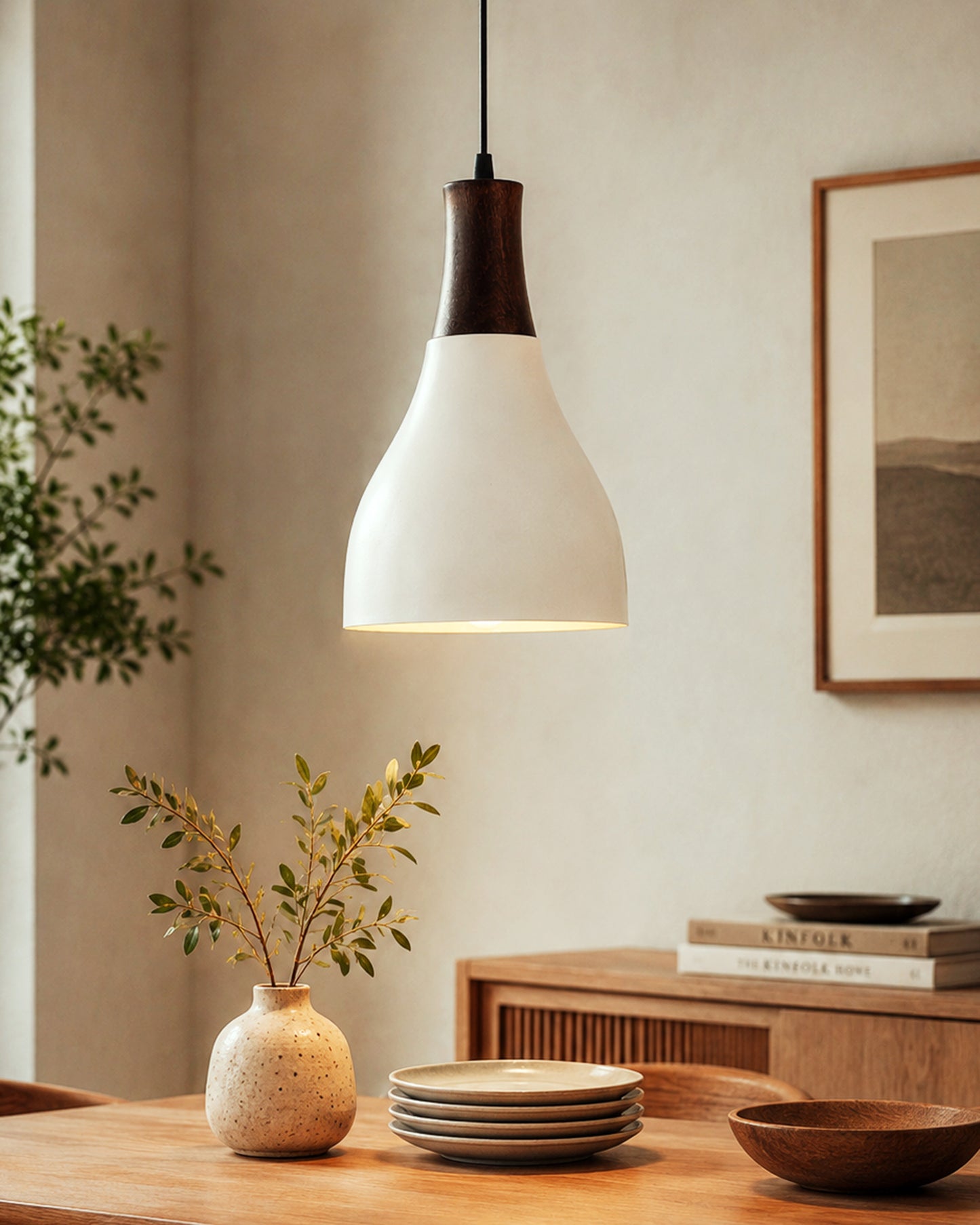 Croft Metal Wood Pendant Light, White Metal Antique Black Hanging Ceiling Light