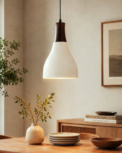 Croft Metal Wood Pendant Light, White Metal Antique Black Hanging Ceiling Light