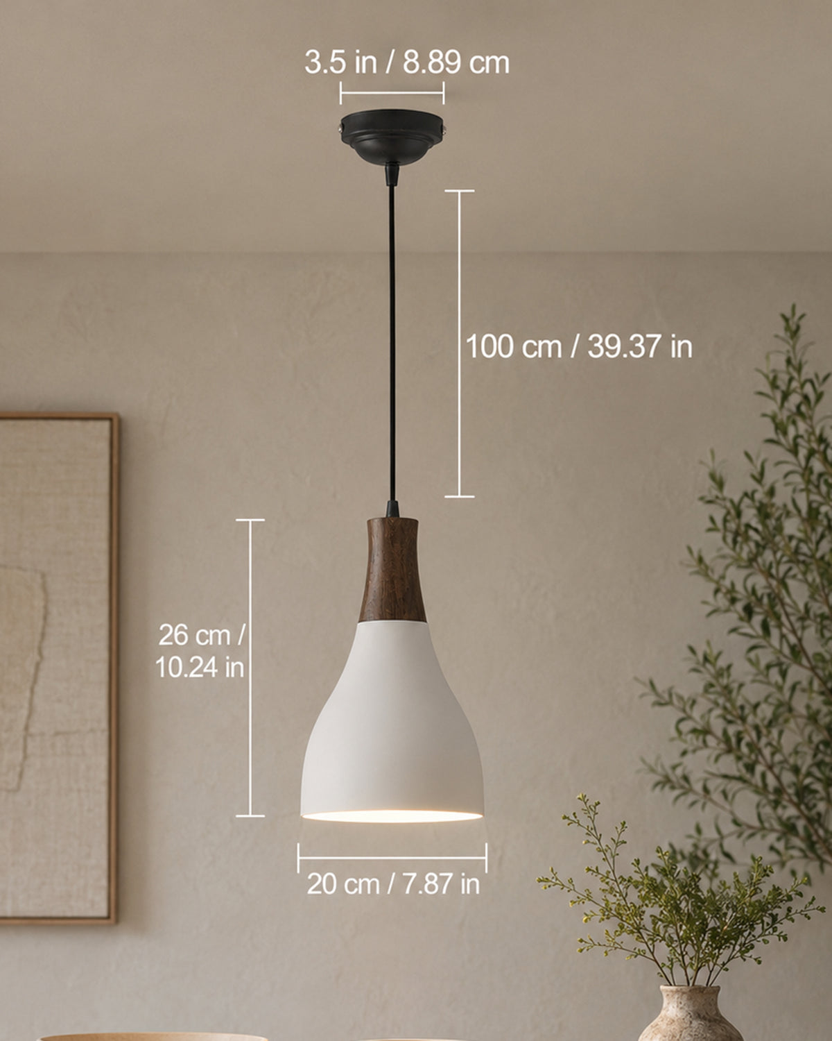 Croft Metal Wood Pendant Light, White Metal Antique Black Hanging Ceiling Light