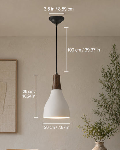 Croft Metal Wood Pendant Light, White Metal Antique Black Hanging Ceiling Light