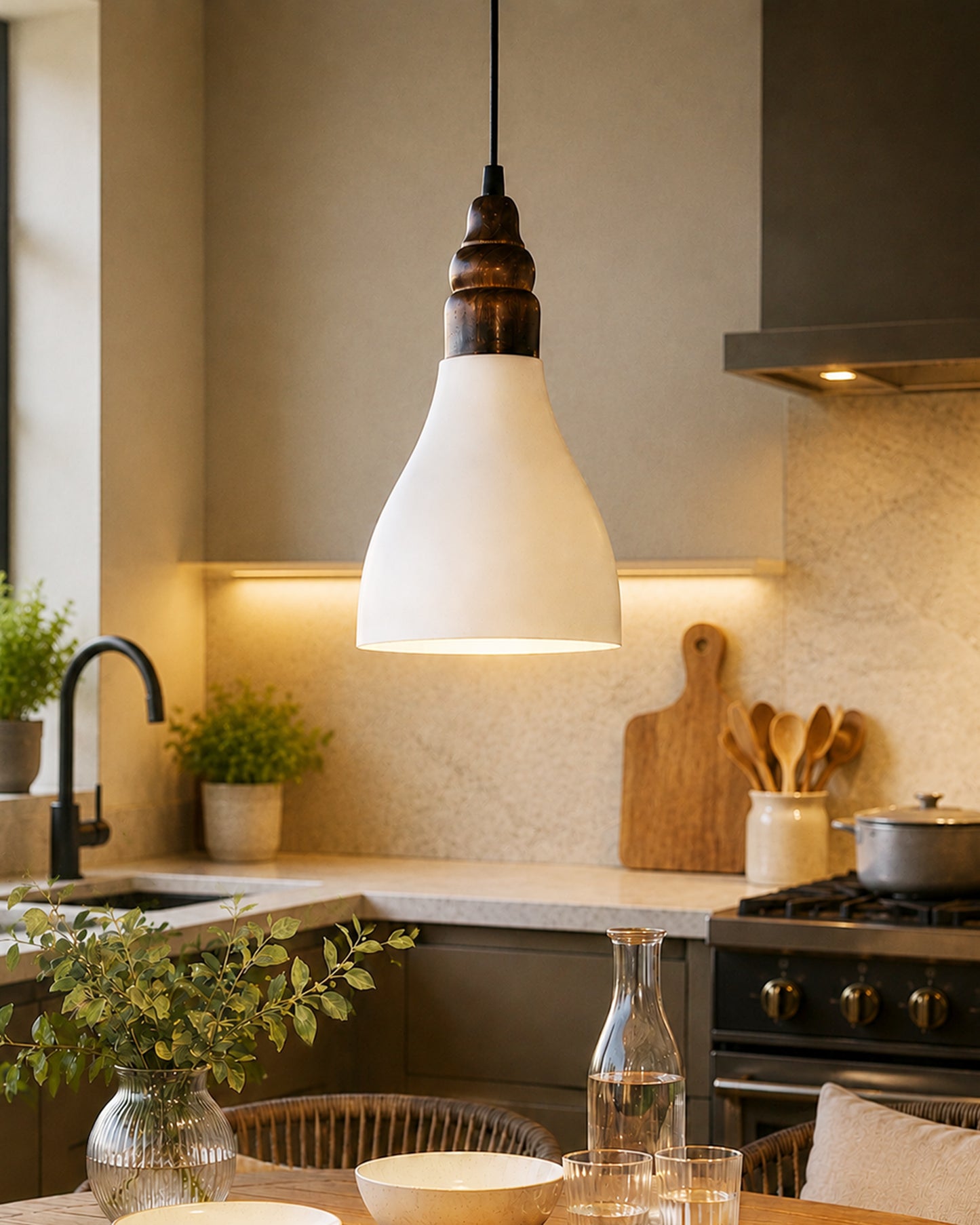 Croft Metal Wood Pendant Light, White Metal Antique Black Hanging Ceiling Light