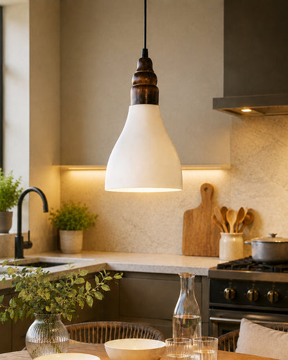 Croft Metal Wood Pendant Light, White Metal Antique Black Hanging Ceiling Light