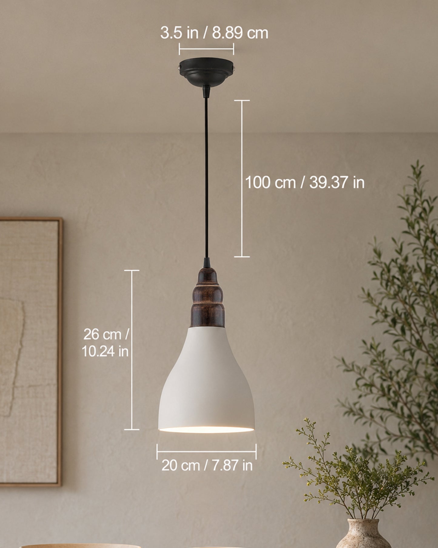 Croft Metal Wood Pendant Light, White Metal Antique Black Hanging Ceiling Light