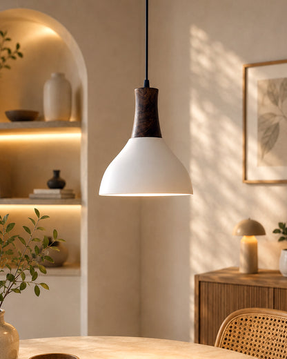 Nate Metal Wood Pendant Light, White Metal Antique Black Hanging Ceiling Light