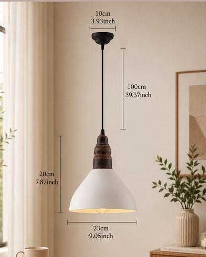 Nate Metal Wood Pendant Light, White Metal Antique Black Hanging Ceiling Light