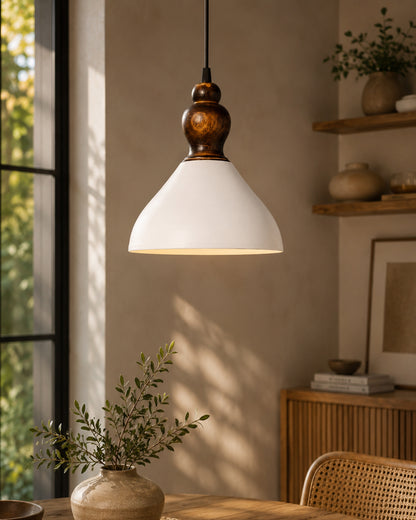 Nate Metal Wood Pendant Light, White Metal Antique Black Hanging Ceiling Light