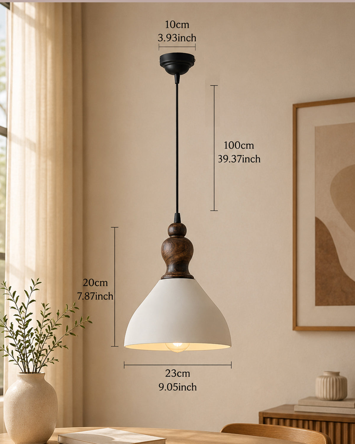 Nate Metal Wood Pendant Light, White Metal Antique Black Hanging Ceiling Light
