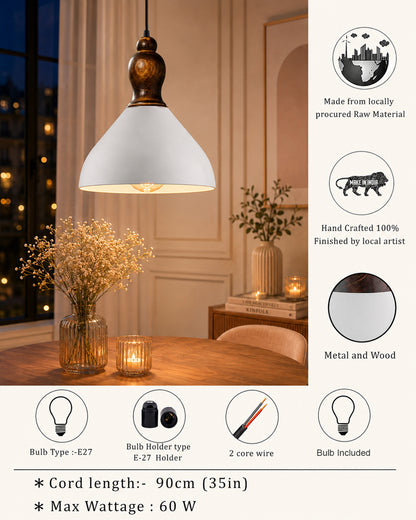 Nate Metal Wood Pendant Light, White Metal Antique Black Hanging Ceiling Light