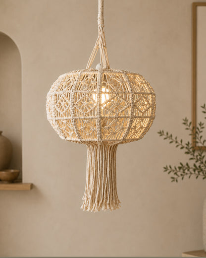Farmhouse Hand-Woven Chandelier Hanging Lamp,Boho Drum Pendant Modern Lampshade for Decor