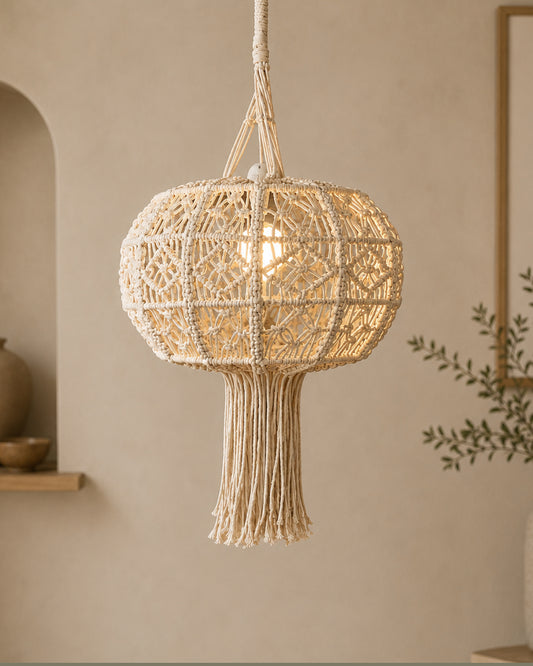 Farmhouse Hand-Woven Chandelier Hanging Lamp,Boho Drum Pendant Modern Lampshade for Decor