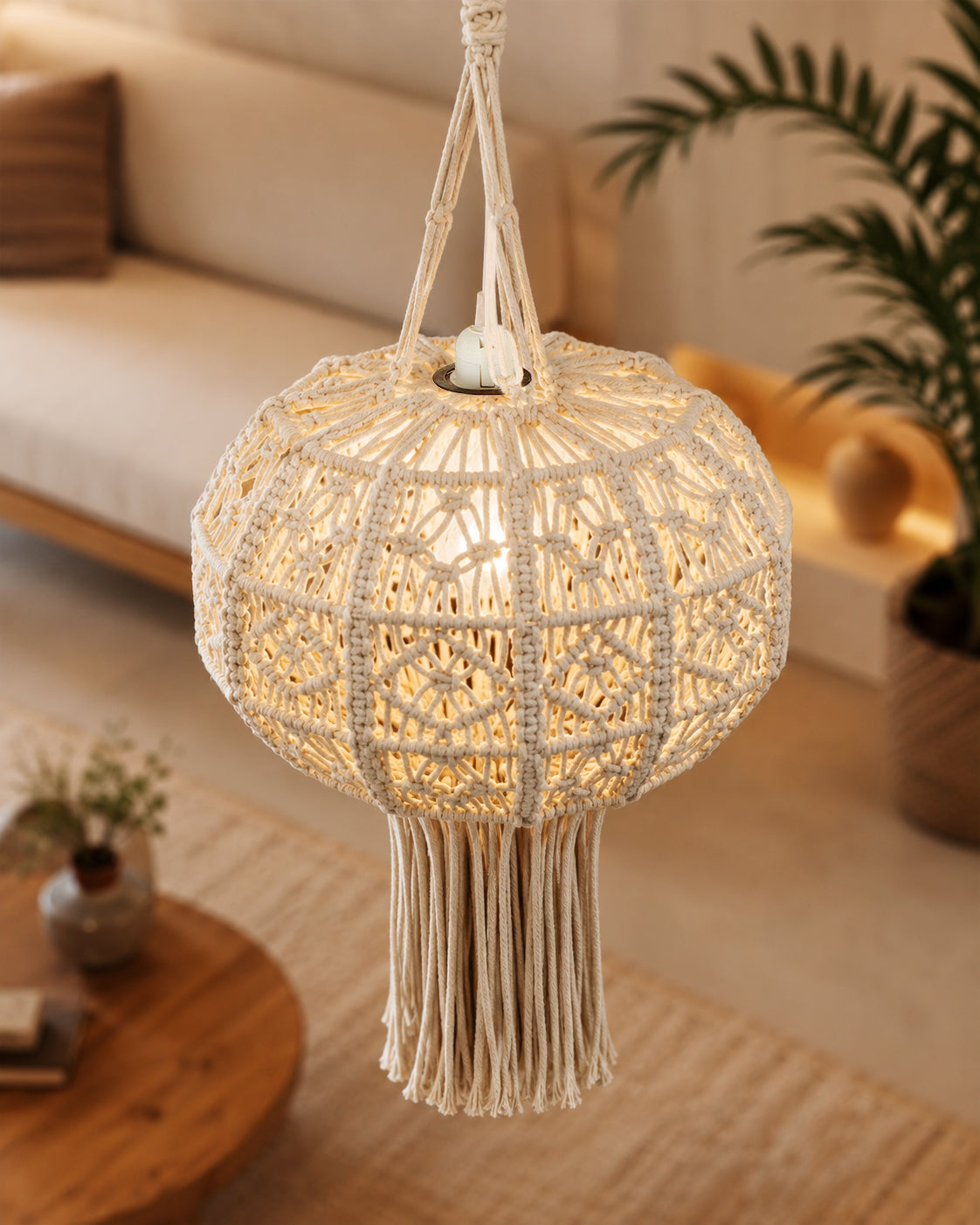 Farmhouse Hand-Woven Chandelier Hanging Lamp,Boho Drum Pendant Modern Lampshade for Decor