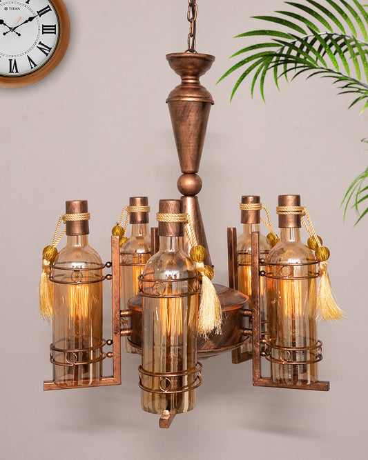 5-Light Oil Rubbed Antique Copper Rust Vintage Edison Chandelier, Glass Metal Jhoomar