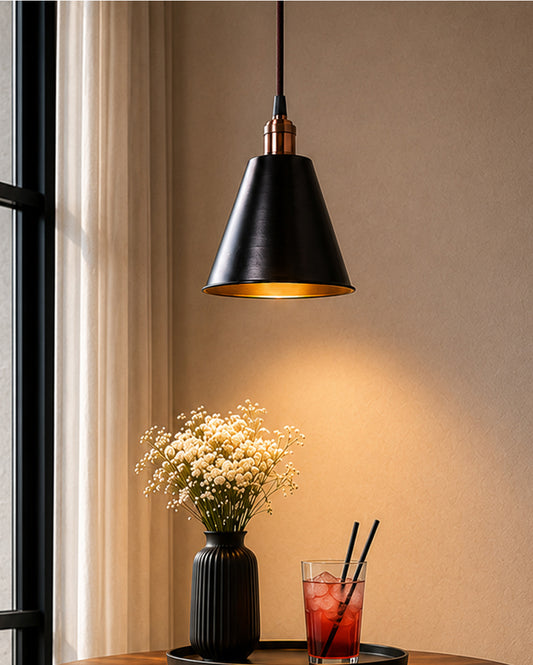 Industrial Black Guard Metal Bulb Iron Cone Vintage Hanging Ceiling Pendant Light Edison filament Holder Decorative Lamp Shade, Antique Gold