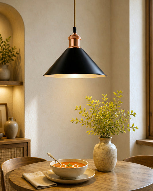 Industrial Black Barn Cone Metal Bulb Iron Cone Vintage Hanging Ceiling Pendant Light Edison filament Holder Decorative Lamp Shade, Antique Gold