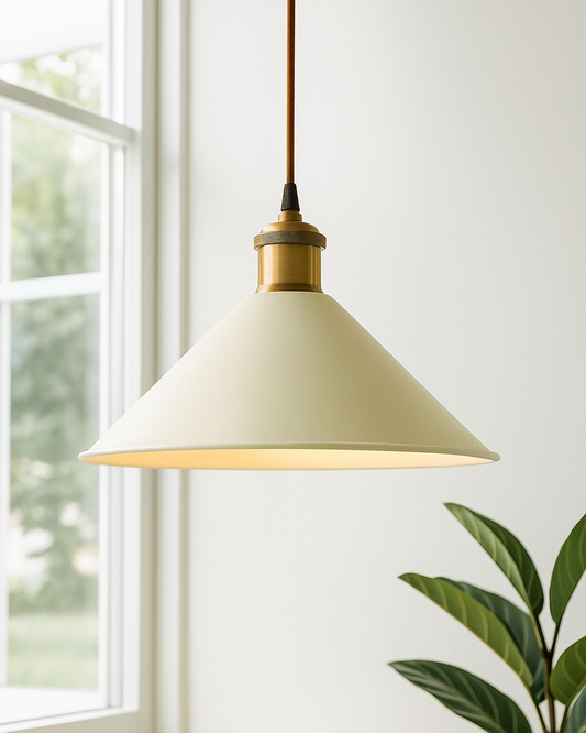 Industrial White Barn Cone Metal Bulb Iron Cone Vintage Hanging Ceiling Pendant Light Edison filament Holder Decorative Lamp Shade, Antique Gold