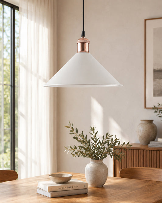 Industrial White Barn Cone Metal Bulb Iron Cone Vintage Hanging Ceiling Pendant Light Edison filament Holder Decorative Lamp Shade, Antique Gold
