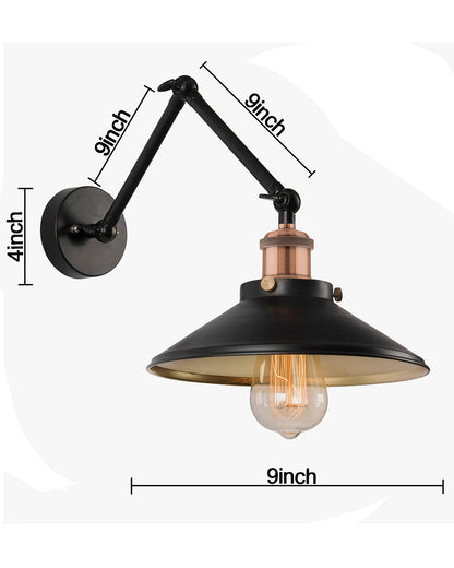 Edison Black 360 Cone Shade Wall Lamp, Vintage Industrial Loft, E27 Holder, Decorative, Swing Wall Light, Triple movement