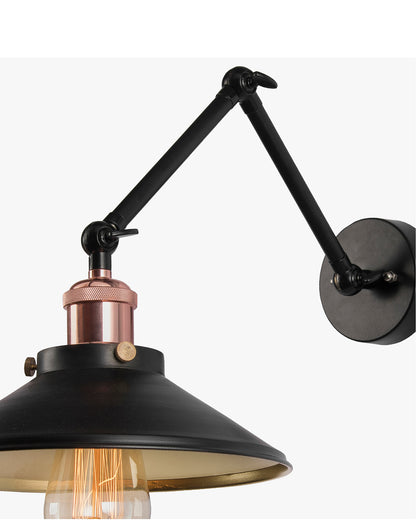 Edison Black 360 Cone Shade Wall Lamp, Vintage Industrial Loft, E27 Holder, Decorative, Swing Wall Light, Triple movement