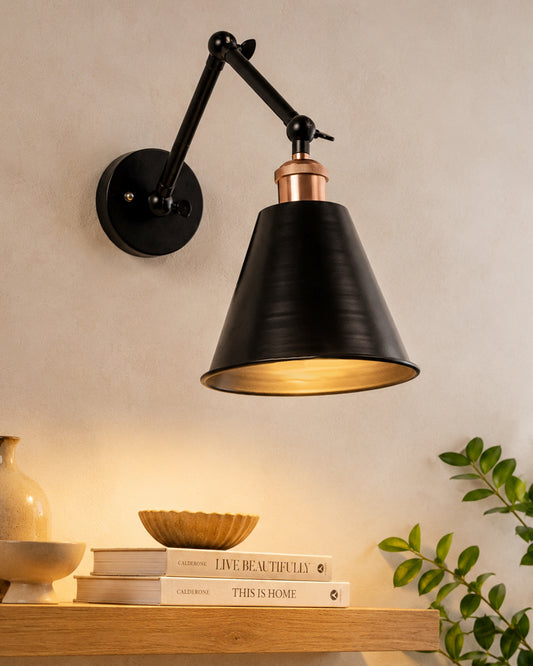 Edison Black 360 Guard Shade Wall Lamp, Vintage Industrial Loft, E27 Holder, Decorative, Swing Wall Light, Triple movement