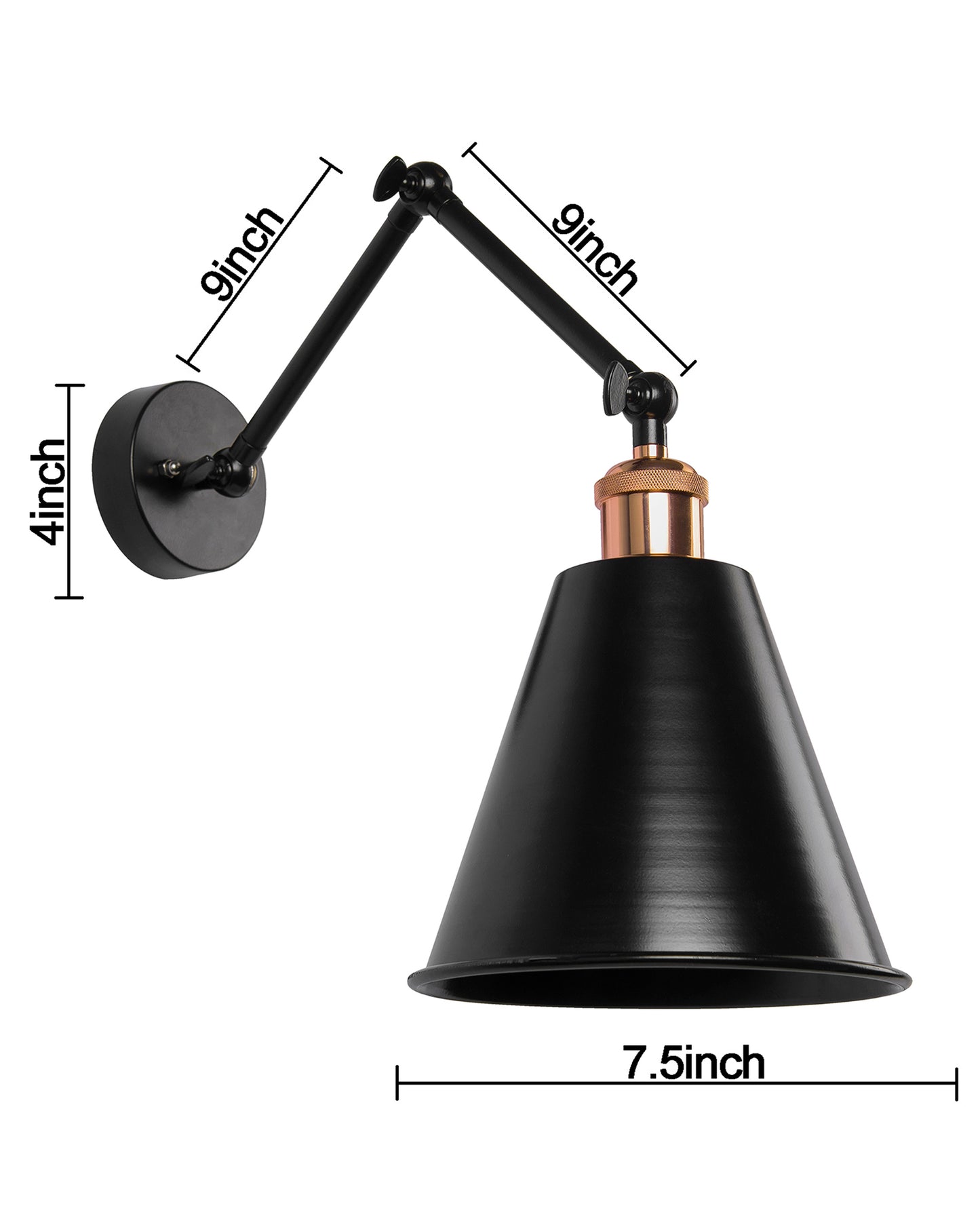 Edison Black 360 Guard Shade Wall Lamp, Vintage Industrial Loft, E27 Holder, Decorative, Swing Wall Light, Triple movement