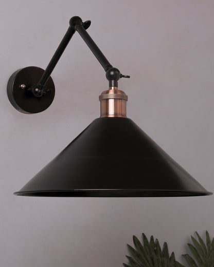 Edison Black 360 Barn Cone Shade Wall Lamp, Vintage Industrial Loft, E27 Holder, Decorative, Swing Wall Light, Triple movement
