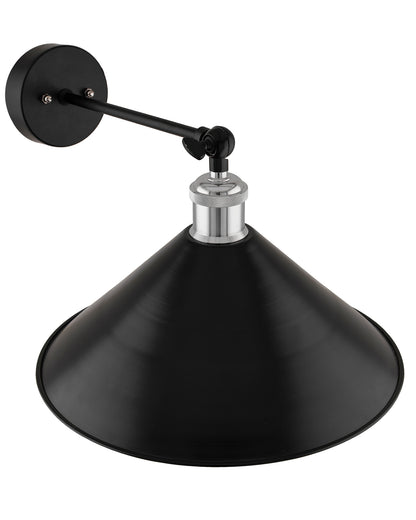 Edison Wall Black Barn Cone Shade Lamp, Vintage Industrial Loft, E27 Holder, Decorative, Swing Wall Light