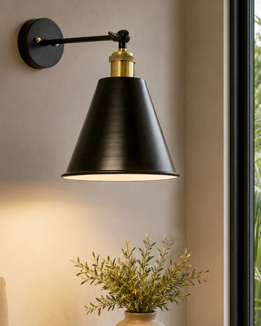 Edison Wall Black Gaurd Shade Lamp, Vintage Industrial Loft, E27 Holder, Decorative, Black Swing Wall Light