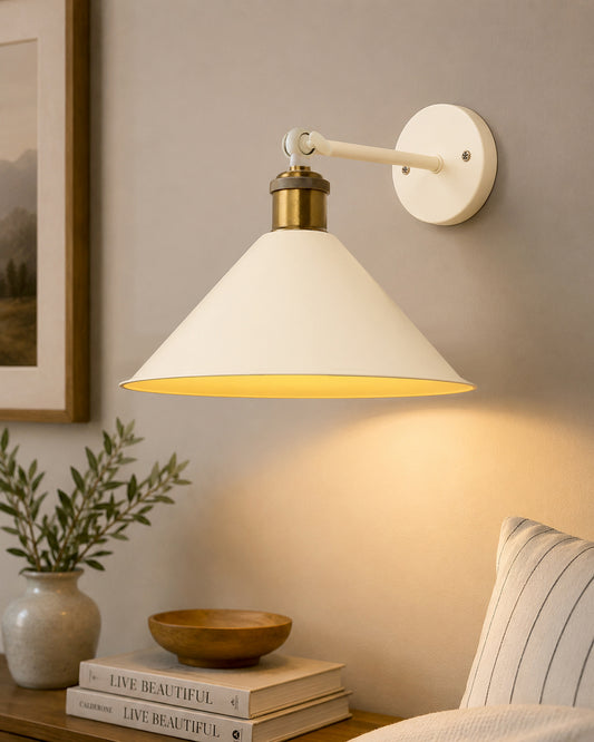 Edison Wall White Barn Cone Shade Lamp, Vintage Industrial Loft, E27 Holder, Decorative, Swing Wall Light