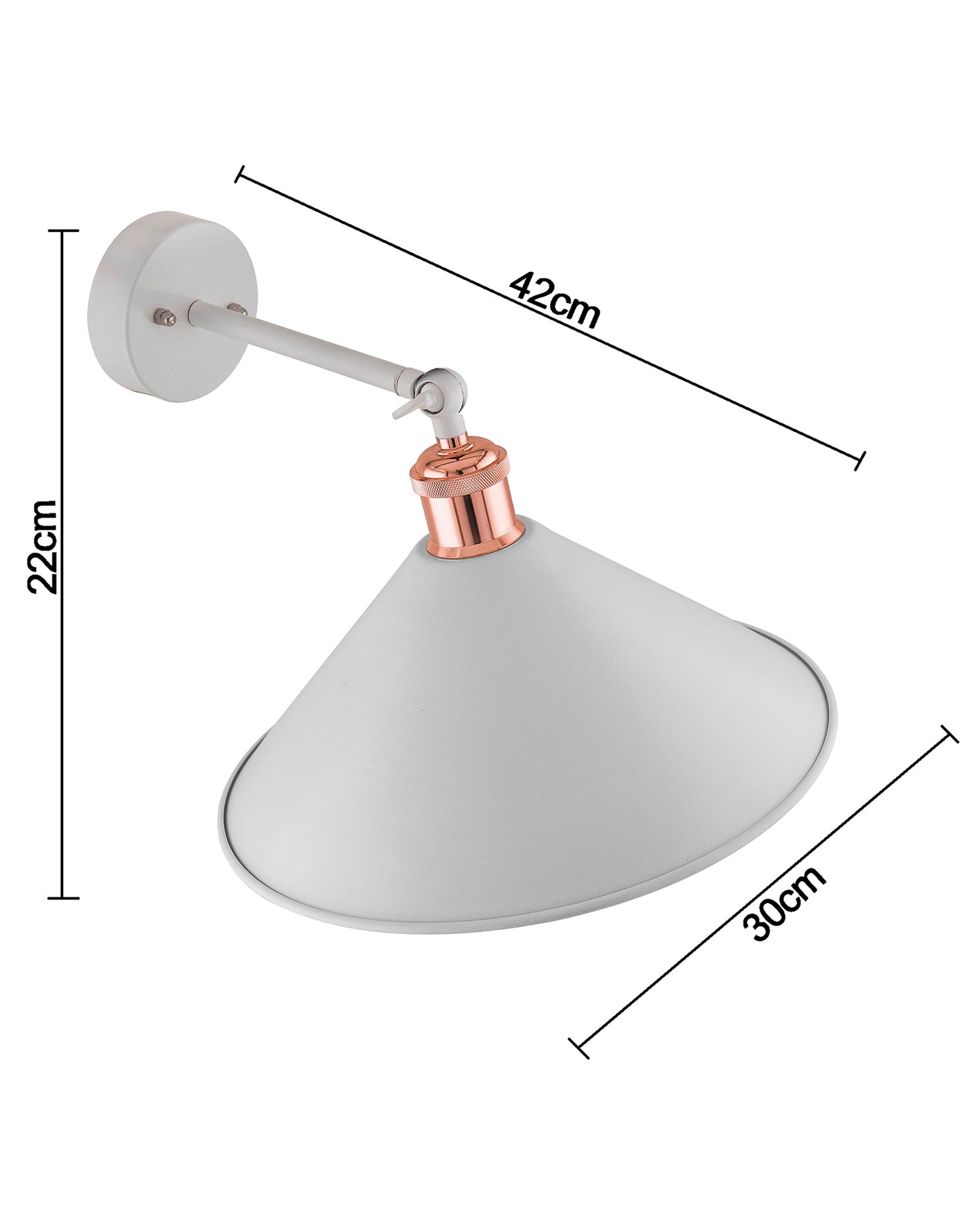 Edison Wall White Barn Cone Shade Lamp, Vintage Industrial Loft, E27 Holder, Decorative, Swing Wall Light
