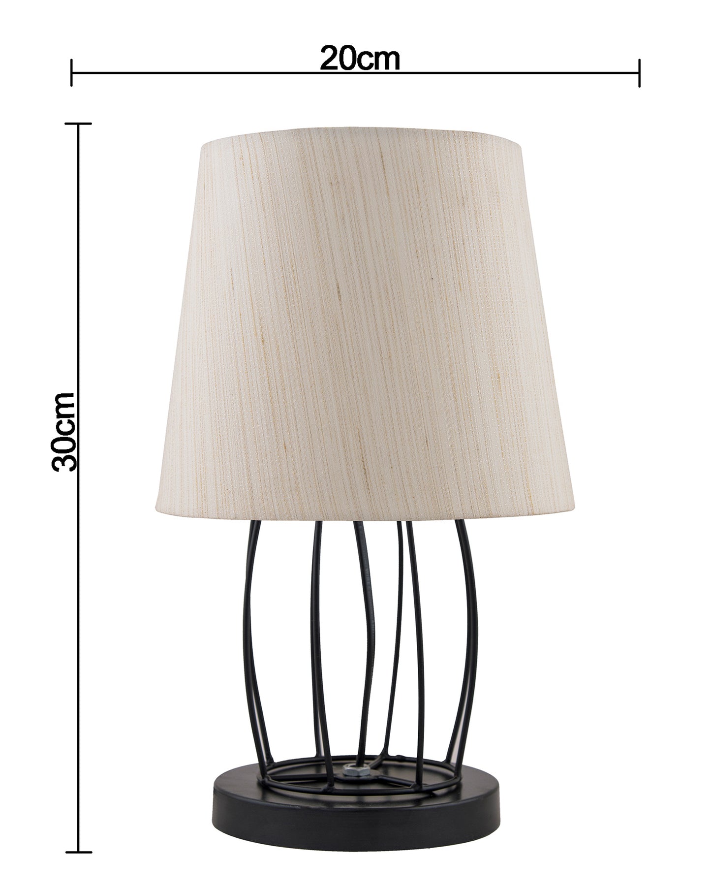 Modern Table Lamp, Metal Wire Cage Base with Long Fabric Cone Shape Lampshade for Home Office Cafe Restaurant