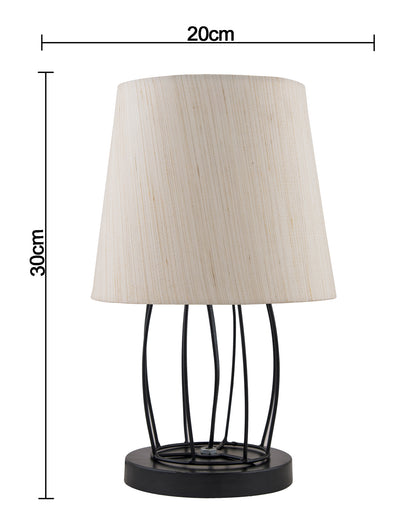 Modern Table Lamp, Metal Wire Cage Base with Long Fabric Cone Shape Lampshade for Home Office Cafe Restaurant