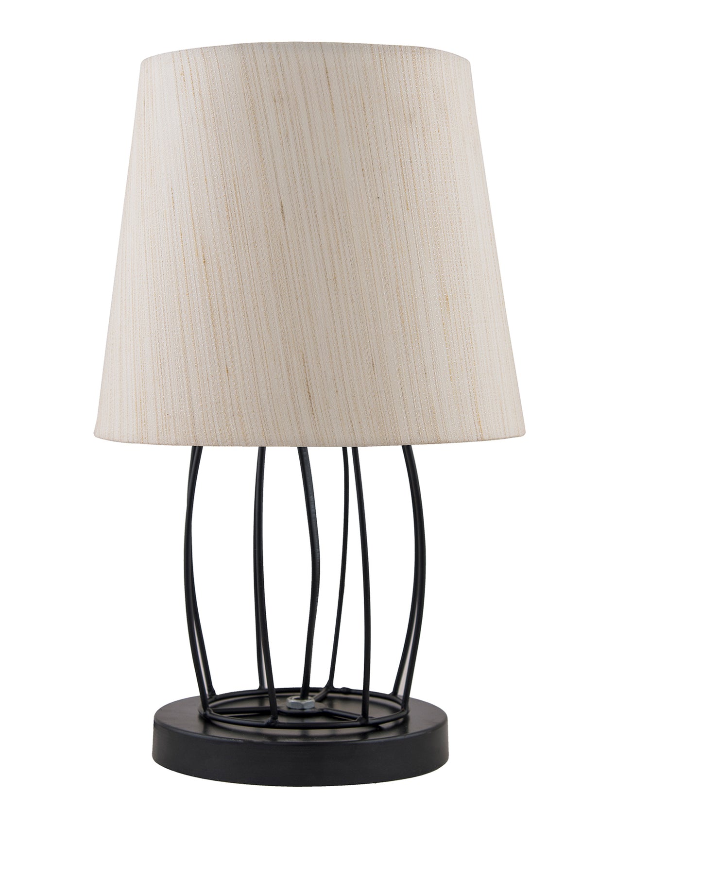Modern Table Lamp, Metal Wire Cage Base with Long Fabric Cone Shape Lampshade for Home Office Cafe Restaurant