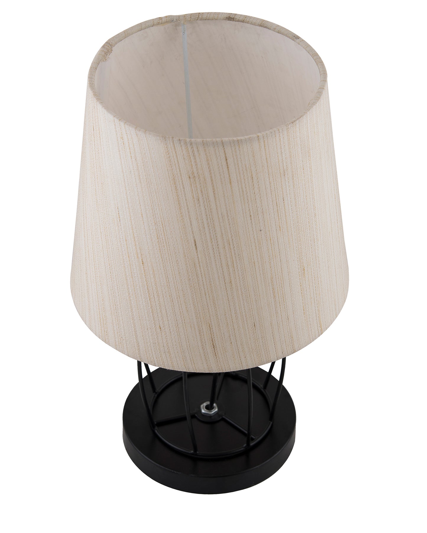 Modern Table Lamp, Metal Wire Cage Base with Long Fabric Cone Shape Lampshade for Home Office Cafe Restaurant