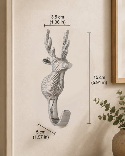 Handmade Deer Head Wall Hook Decorative - Antique Aluminium Wall Mounted Utility Hooks - Large Decorative heavy Duty Hooks For Mounting, Set of 2