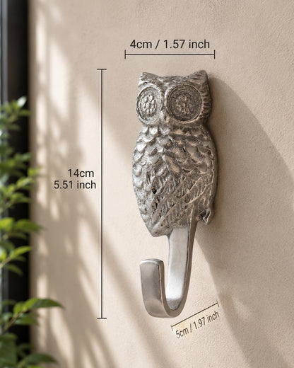 Handmade Owl Wall Hook Decorative - Antique Aluminium Wall Mounted Utility Hooks - Large Decorative heavy Duty Hooks For Mounting, Set of 2