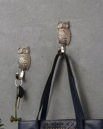 Handmade Owl Wall Hook Decorative - Antique Aluminium Wall Mounted Utility Hooks - Large Decorative heavy Duty Hooks For Mounting, Set of 2