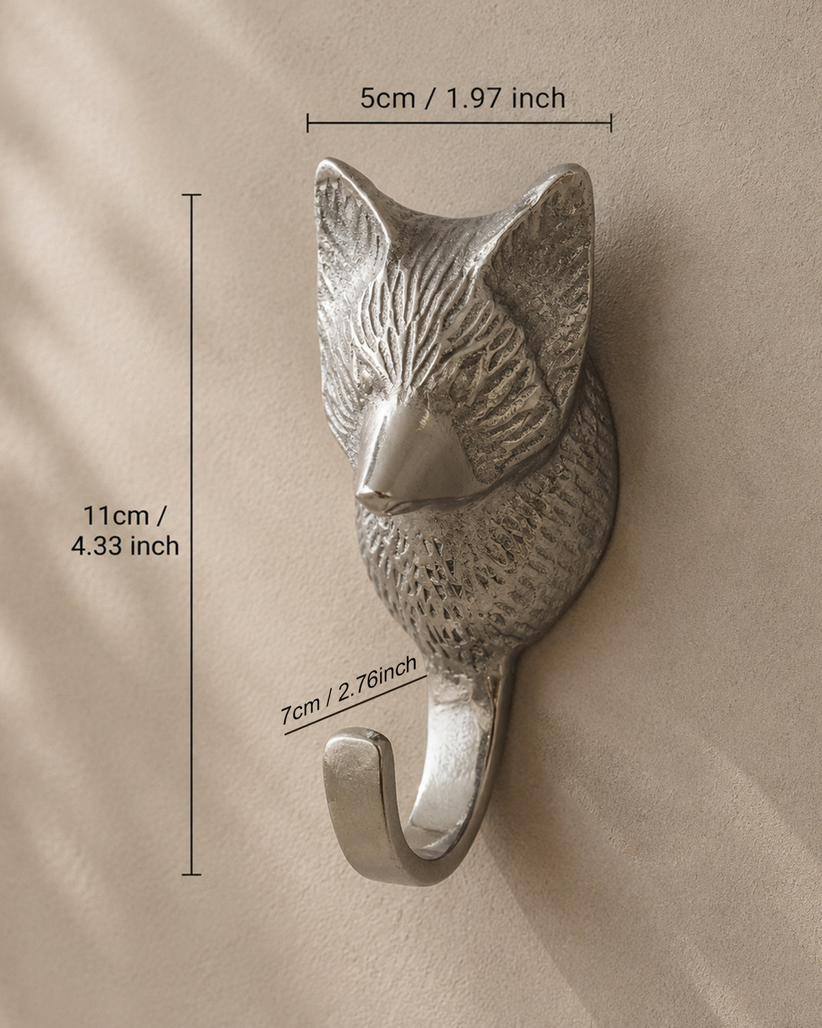 Handmade Fox Head Wall Hook Decorative - Antique Aluminium Wall Mounted Utility Hooks - Large Decorative heavy Duty Hooks For Mounting, Set of 2
