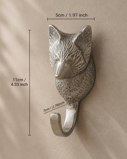 Handmade Fox Head Wall Hook Decorative - Antique Aluminium Wall Mounted Utility Hooks - Large Decorative heavy Duty Hooks For Mounting, Set of 2