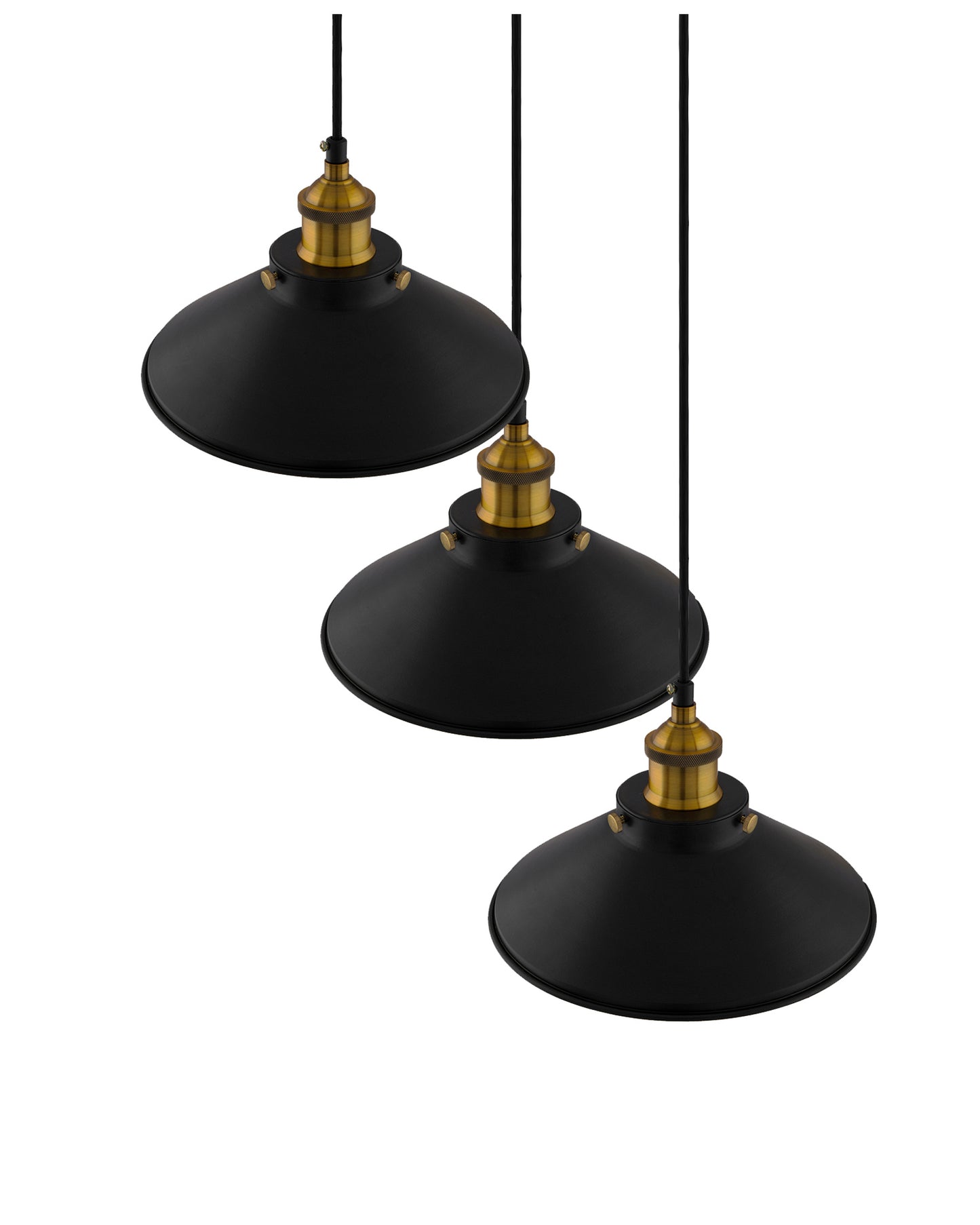3-Lights Round Cone Shade Cluster Chandelier Hanging Light, Decorative, Black, Kitchen Area and Dining Room Light, LED/Filament Light