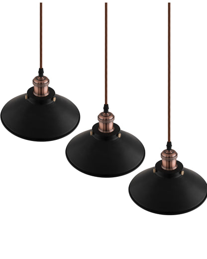 3-Lights Linear Cone Shade Cluster Chandelier Hanging Light, Decorative, Black, Kitchen Area and Dining Room Light, LED/Filament Light